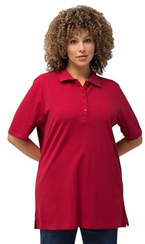Ulla Popken Große Größen Damen Regular Fit Langarmshirt PoloPiquee Shirt 637297, Einfarbig, Rot (Rot 51),54 DE / 56 EU