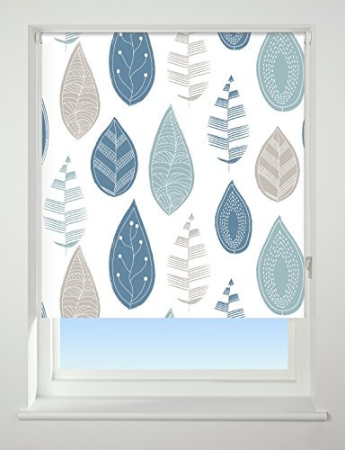 UNIVERSAL Leaf Patterned Thermal Blackout Roller Blind, Blue, W120cm