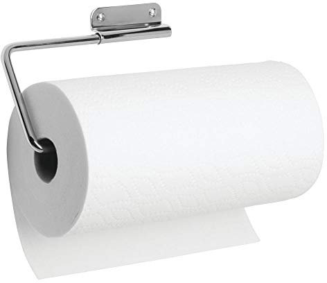 iDesign Portarotolo cucina, Porta rotoli cucina per un rotolo di carta, Portarotolo cucina da parete in metallo con braccio oscillante, argento