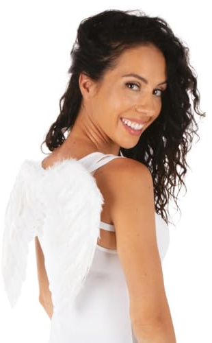 P'TIT CLOWN - 91121 - Ailes d'Ange en Plumes - Angel Wings in Feathers - Accessoire Déguisement Adulte Femme - Cupidon, Messager - Carnaval, Fêtes à Thèmes, Halloween, Cosplay - 40x32 cm - Blanc