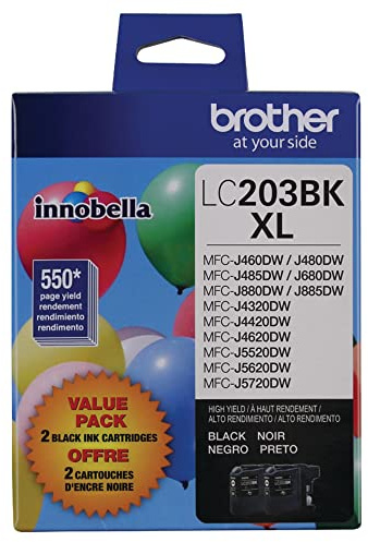 Brother Genuine High Yield Black Ink Cartridges, LC2032PKS, Two Pack, 550 Pages Per Cartridge, LC203