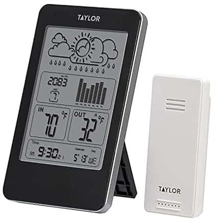 Taylor Digital Wireless Indoor Outdoor Thermometer and Barometer with Timer, Easy-to-Read Display for Home, Office, Greenhouse, Nursery, and Indoor Areas, Black