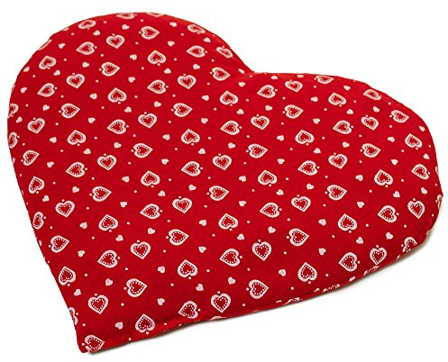 Coussin aux grains d'épeautre biologique en forme de coeur environ 30x25cm rouge avec des coeurs - Coussin Thermique - Coussin aux graines - Bouillotte sèche