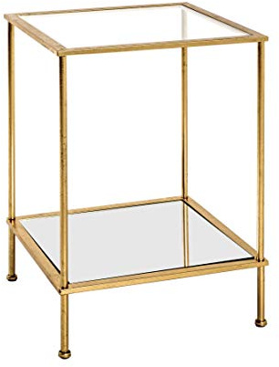 HAKU Mesa Auxiliar Oro, Metal, Cristal de Seguridad, Espejo - Dim.: AN 39 cm x AL 55 cm x P 39 cm, Estilo: Art Déco