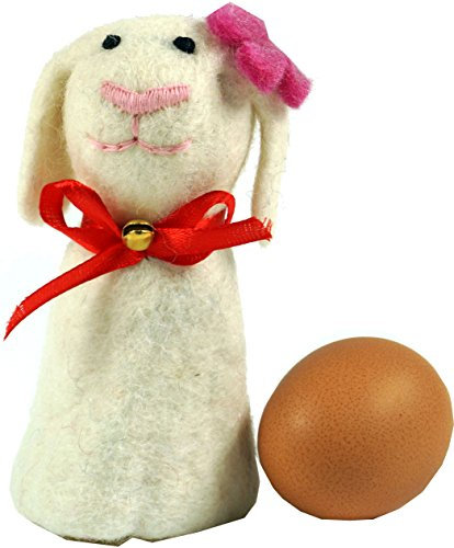 GURU SHOP Filz Eierwärmer, Handgemachte Filzdekoration aus Nepal, Filztier - Schaf Emma, Weiß, 14x8x8 cm, Küchenaccessoires, Sonstiges