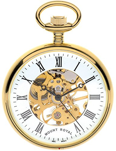 I LUV LTD Reloj de Bolsillo de Cara Abierta con Esqueleto Chapado en Oro y números Romanos 17 Joya