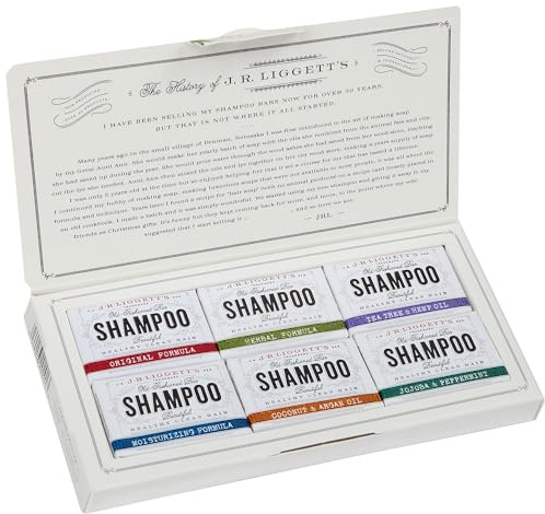 J·R·LIGGETT'S All-Natural 6 Variety Shampoo Bars .65oz. Sampler Pack, Support Strong and Healthy Hair-Nourish Follicles with Antioxidants and Vitamins-Detergent and Sulfate-Free, 6 Mini Shampoo Bars