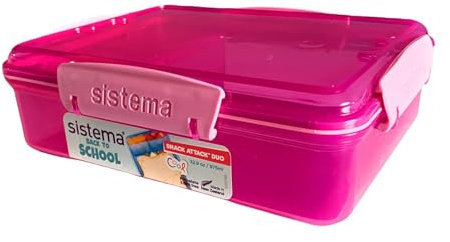 Sistema Lunch Snack Attack Duo Lunch Box | 975 ml | BPA-Free | Assorted Colours