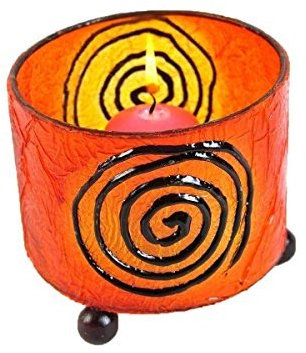 Windlicht Teelicht Teelichthalter Kerzenhalter Deko Resin Bali Asia Fieberglas Mediterrane rund Color Orange