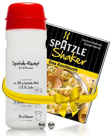 Schwäbisches Starter-Kit: Originaler Spätzle-Shaker (ROT) + Kochbuch