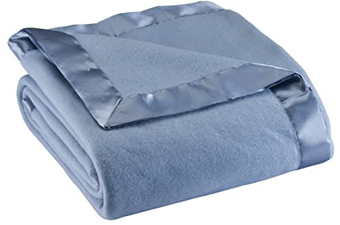 OakRidge Satin Fleece Blanket, Full/Queen, Twin or King Size – 100% Polyester Lightweight Fabric and Cozy Satin Binding Edges in Tightly Folding Travel Blanket, Blue