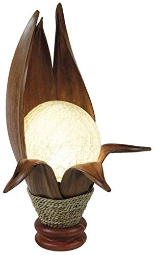 Woru Deko-Leuchte LOTUS KARIMA, 6 Blätter, Tisch-Lampe aus Natur-Materialien, Stimmungsleuchte