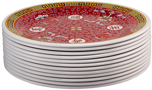 Thunder Group Peacock Collection 12-Pack Plate, 9-1/8-Inch, Melamine, Red