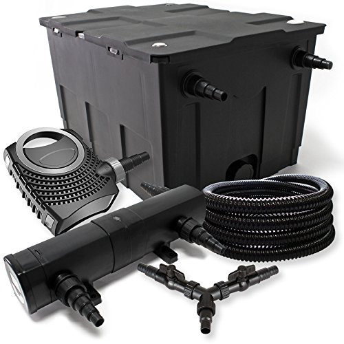 SunSun Komplettset: CBF-550 Teichfilter bis 60000L Teichfilteranlage als Durchlauffilter, NEO10000 Teichpumpe 10000l/h 80W, CUV-236 Teichklärer UVC Klärer mit 36W, 25m Teichschlauch 25 mm, Y-Verteiler