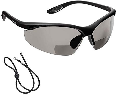 voltX 'CONSTRUCTOR' (AHUMADO/GRIS dioptría +3.0) Gafas de Seguridad de Lectura BIFOCALES + CE EN166F / Gafas para Ciclismo incluye cuerda de seguridad - Bifocal Safety Glasses