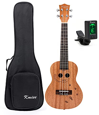 Kmise Concert Ukulele 23 inch Hawaii Guitar Mahogany Carved Cat W/Bag and Tuner