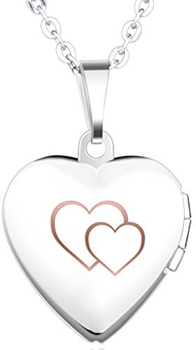 Unendlich U Schön Doppel Herzen Eingraviert Öffenbares Herz Foto Medaillon Edelstahl Rosa Anhänger Halskette für Geschenk für Feiertag Geburtstag Gedenktag Jubiläum