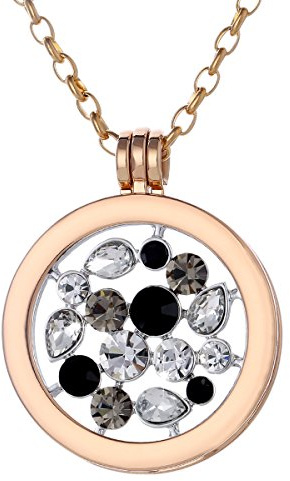 Morella Halskette Damen Gold 70 cm Edelstahl mit Anhänger und Coin 33 mm in Schmuckbeutel Glitzerwelt schwarz Silber