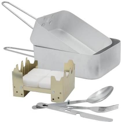 Milestone Camping 66000 Camp Cookware Set/Features Mess Tins, Cutlery, Compact Stove & Fuel Blocks/Aluminium & Stainless-Steel Utensils/Great For Camping, Festivals & Fishing Trips