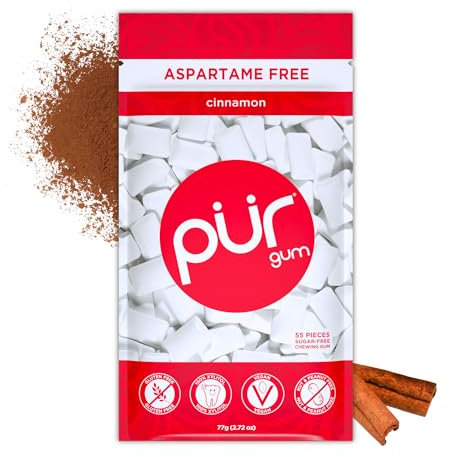 PUR Gum | Chewing-Gum Sans Sucre | Au Xylitol | Végétalien, Sans Aspartame et Sans Gluten | Gum Naturel Au Goût De Cinnamon, 55 Pièces (Lot De 1)
