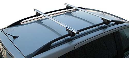 Goodyear Barre Portatutto Auto 120 cm in Alluminio, Portapacchi Universale per Mancorrenti e Railing, Portata 90 kg, Antifurto con Chiave, Aerodinamiche, Base Tetto per Box e Portabici, Argento