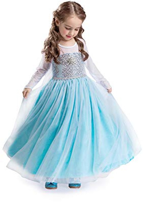 ELSA & ANNA Disfraz de princesa niña - Vestido de princesa para niña - Disfraz de reina de las nieves - Para fiestas, cumpleaños, cosplay y Halloween - 5-6 años (FR314)