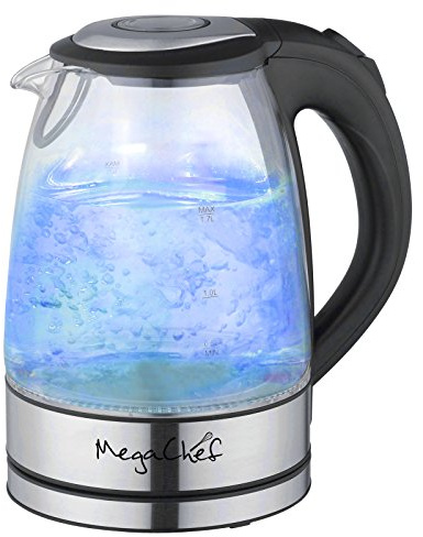 Megachef Stainless Steel Light Up Tea Kettle, 1.7L, Clear Glass