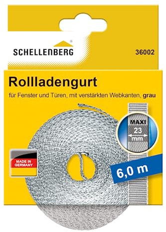 Schellenberg 36002 Rolladengurt 23 mm x 6,0 m System MAXI, Rollladengurt, Gurtband, Rolladenband, grau