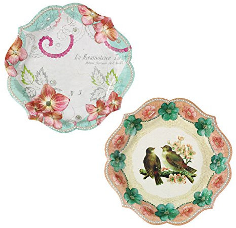Talking Tables Pastries & Pearls Vintage Style Paper Plates for a Tea Party or Birthday, Multicolor (12 Pack)