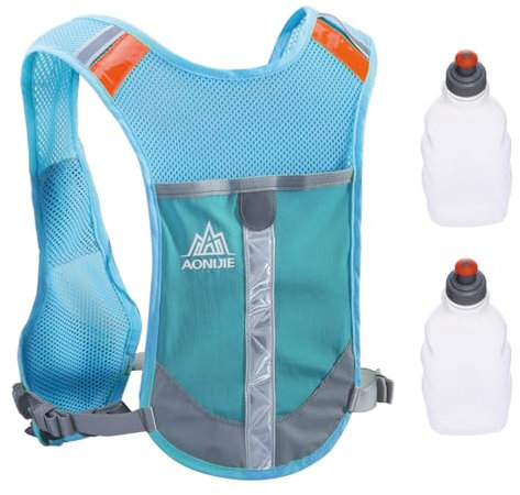TRIWONDER Laufweste Damen und Herren, Leichter Trinkrucksack mit verstellbaren Brustgurten, Reflektierende Trinkweste für Trailrunning Marathon Wandern Radfahren (Blau - mit 2 Wasserflaschen)