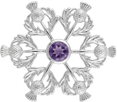 Alexander Castle dam 925 sterling silver skotsk tistel broschnål med äkta ametist sten & smycken presentförpackning – skotsk present till kvinnor