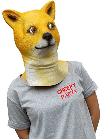 CreepyParty Doge Shiba Inu Dog Mask Latex Realistic Animal Full Head Masks for Halloween Costume Party Carnival Cosplay