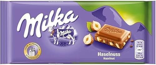 Milka Ganze Haselnüsse 1 x 100g I Alpenmilch-Schokolade I mit ganzen Haselnüssen I Milka Nuss-Schokolade aus 100% Alpenmilch I Tafelschokolade