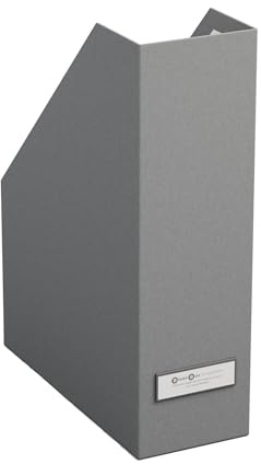 Bigso Box of Sweden Porta riviste con etichetta – Raccoglitore ufficio in fibra di legno e carta – Portadocumenti scaffali per riviste, cartelle o giornali – grigio