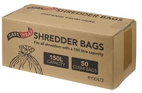 Safewrap Shredder Bags, 150L Capacity | Pack of 50 | Durable, High-Density Polythene | Handy Dispenser Box