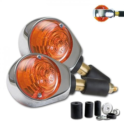PW Blinker Paar OCHSENAUGE, verchromt, gelbes Glas, Motorrad, Roller, Quad