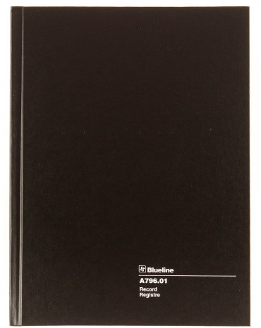 Blueline Record Book, Black, 10.25 x 7.69 inches, 200 Pages (A796.01)