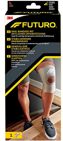 FUTURO Knie-Bandage, Größe L (43,2 - 49,5 cm) - Laterale Stabilisierung, Sofortige Kompression, Offenes Patella-Design, Atmungsaktiv - Für täglichen Gebrauch und Sport