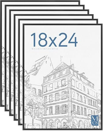 MCS Cadre Poster Original 45,7 x 61,0 cm, Cadre Noir Léger, Fixation Murale Verticale et Horizontale, Grand Cadre Photo pour Photos, Posters et Œuvres d'art (Lot de 6)