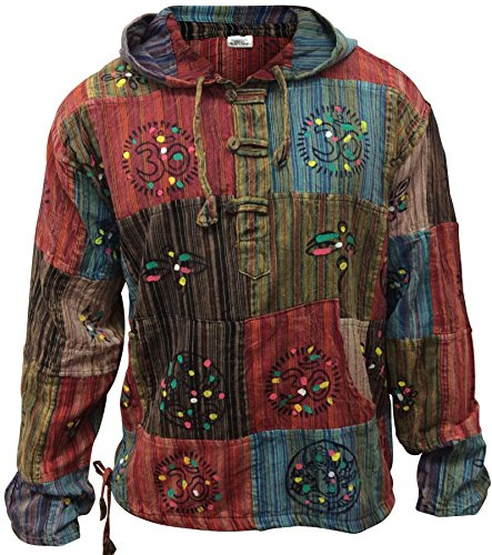 SHOPOHOLIC FASHION stenvättad randig lappverk hippy farfarströja med huva