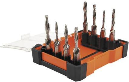 Klein Tools 32217 Drill Tap Tool Kit, 8-Piece, for Aluminum-Brass-Copper-Plastic-Mild Steel, Quick Connect Power Tools Compatible