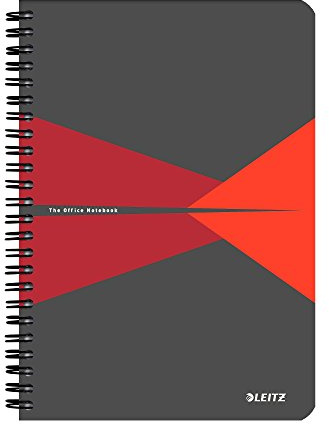 LEITZ OFFICE Blocco per appunti, Formato A5 , Rilegatura a spirale, Copertina in Cartoncino, 90 Fogli, Quadretti, Rosso - 44580025