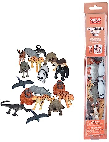 Wild Republic Nature Tube Animal en Danger, 18 Espèces de Animal en Danger Animaux Miniatures, Cadeau de Noël pour Enfants, Figurines à Collectionner, Super pour Le Jeu Interactif