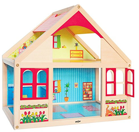 alles-meine.de GmbH großes Puppenhaus aus Holz - Puppenstube/Wohnhaus - Spielhaus - von Seite bespielbar - Haus - z.B. für Biegepuppen Maßstab 1:12 - Puppenstuben - für Puppen ..