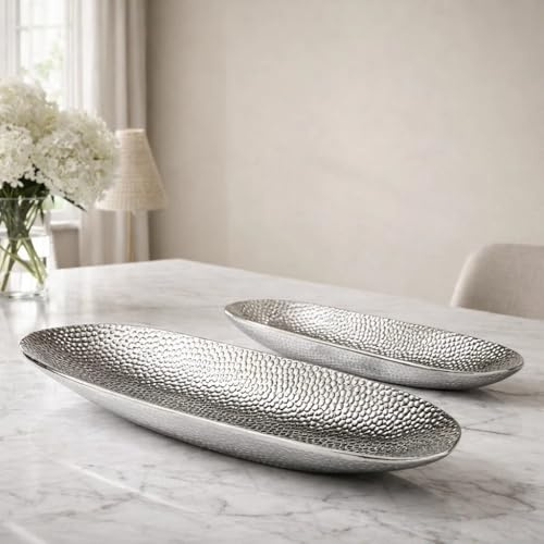 DRULINE Keramik Dekoschale Dekoschalen Schale Silber Tisch Deko Schalen Keramikschale (Moderne Schale/Länglich Klein)