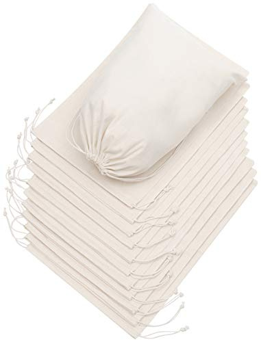 DR 100% Cotton Muslin Drawstring Bags (10x15 Inch - 12-Pack) Large Natural Unbleached Beige Fabric Storage Pouches for Clothes Produce Bulk Items Laundry Travel Gifts