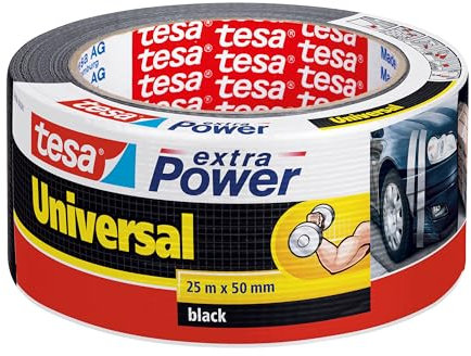 tesa extra Power Universal Gewebeband - Gewebeverstärktes Ductape zum Reparieren, Befestigen, Bündeln, Verstärken oder Abdichten - Schwarz - 25 m x 50 mm