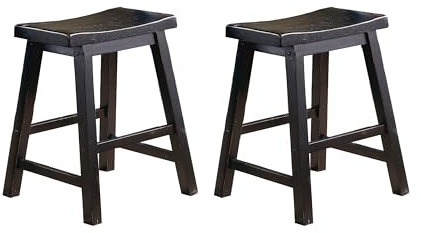 Homelegance Saddleback Solid Wood Kitchen Height Bar Stool Set Of 2 - Saddle Kitchen Stool Dining Height Stools for Dining, Armless Chair Seating Options, Perfect Casual Entertaining Spaces Black