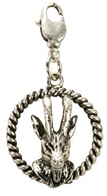 Alpenflüstern Trachten-Steinbock im Ring klein für Charivari oder Trachtenkette (antik-silber-farben) AAH139