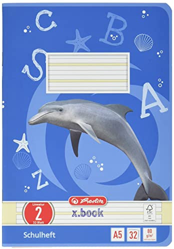 Herlitz Heft A5, 2 Schuljahr, Lineatur 2, Holzfreies weißes Papier, Delfin, 80 g/m², 32 Blatt, 1 Stück